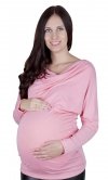 MijaCulture - 2 in1 elegant Maternity and nursing long sleeve shirt top kimono Sofia 7113  Pink