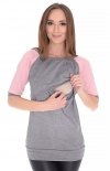 MijaCulture 2 in1 3/4 Maternity and Nursing Shirt Baseball T-Shirt 7141 Grey / Pink