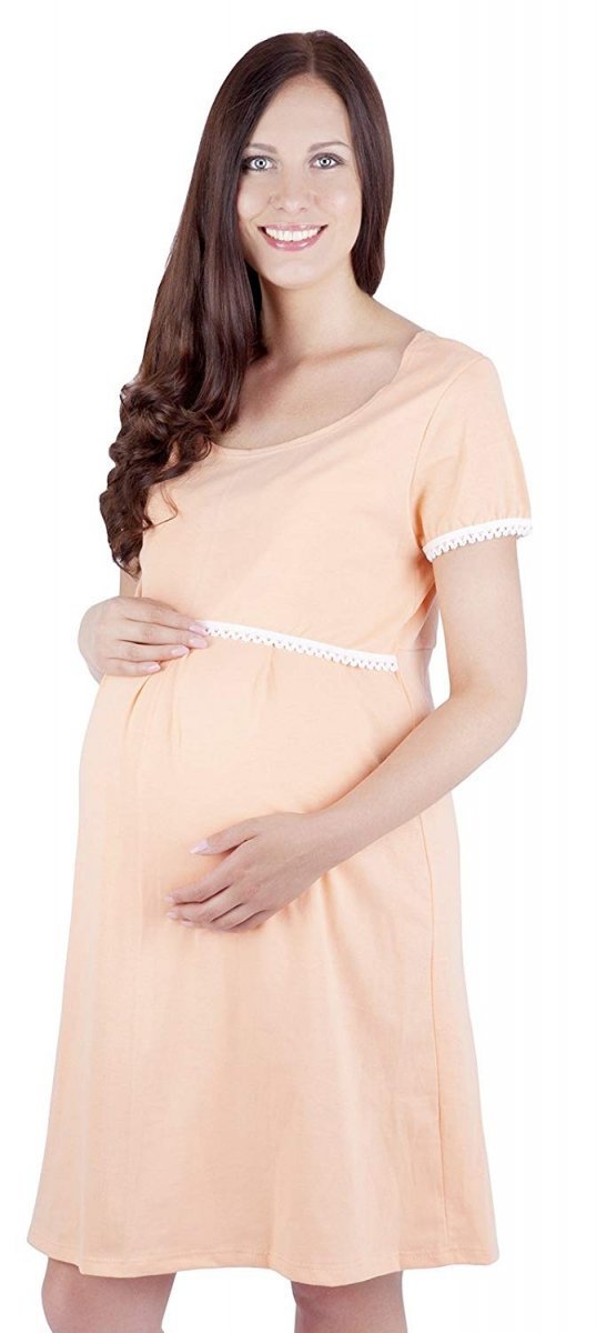 MijaCulture - 2 in1 Maternity &amp; Nursing / Breastfeeding 100% Cotton Nightdress Nora 7118 Apricot
