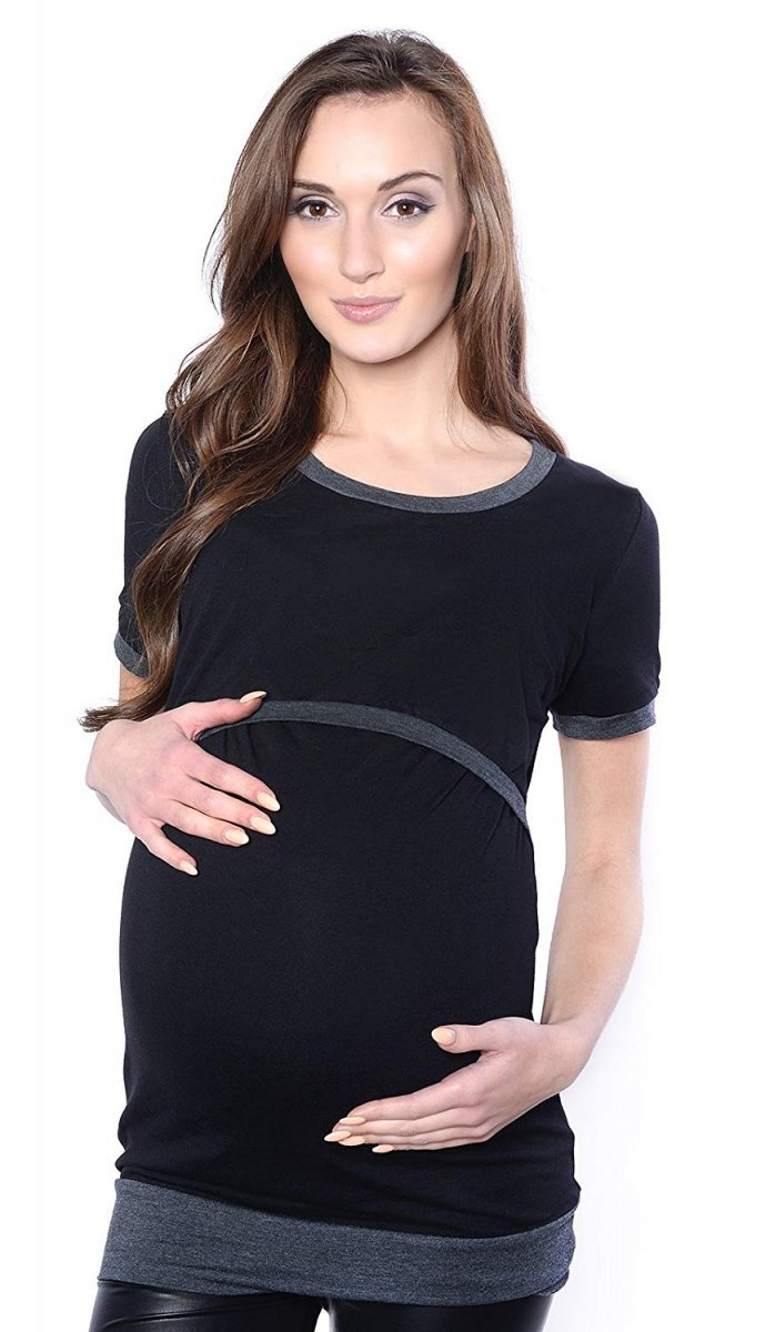 MijaCulture - 2 in1 Maternity and nursing shirt top 95% Cotton Mandy 9048  Black / Graphit