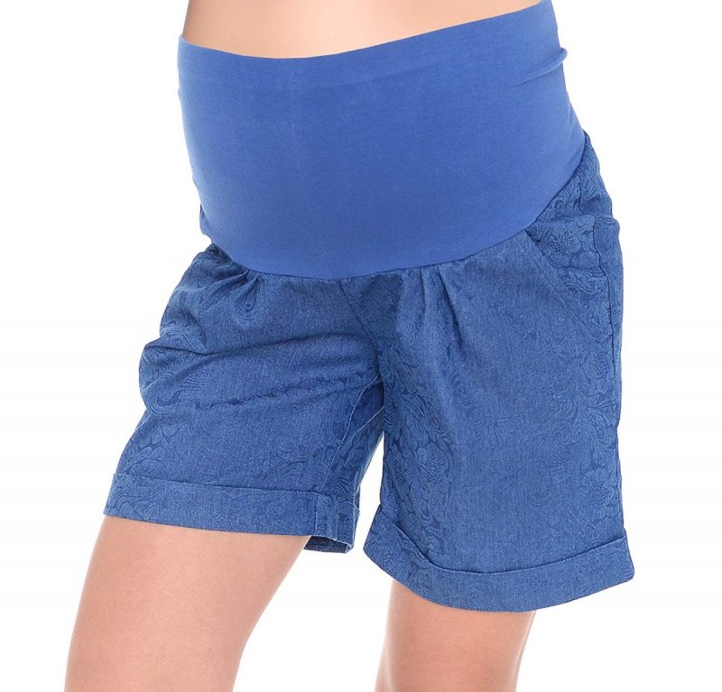MijaCulture - Maternity Shorts Pants Trousers With Over Bump Panel 4074 Blue