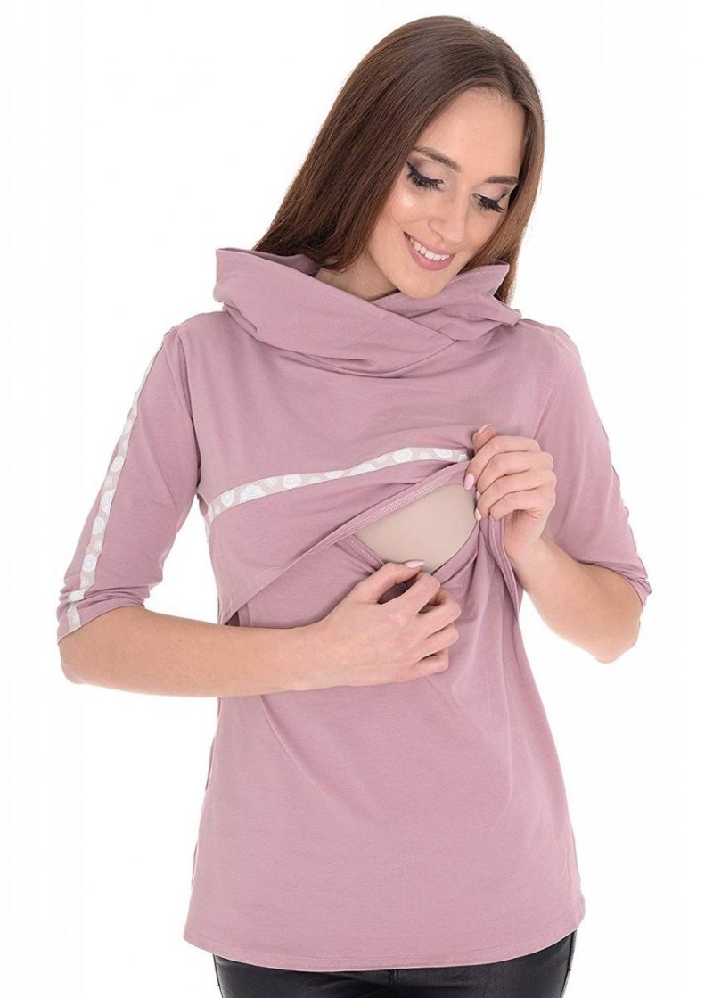 MijaCulture 2 in1 3/4 Maternity and Nursing Shirt Sweatshirt Monica 7134 Light Pink
