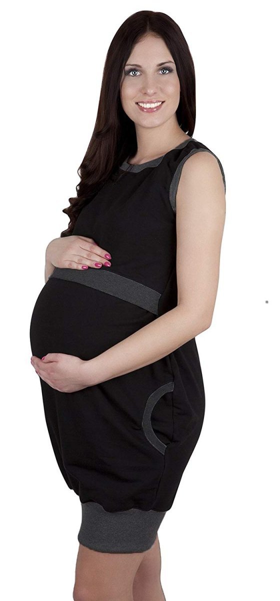 MijaCulture – 3in1 Elegant Maternity &amp; Nursing Pregnancy Dress easy breastfeeding Fiona 7111 Black / Melange