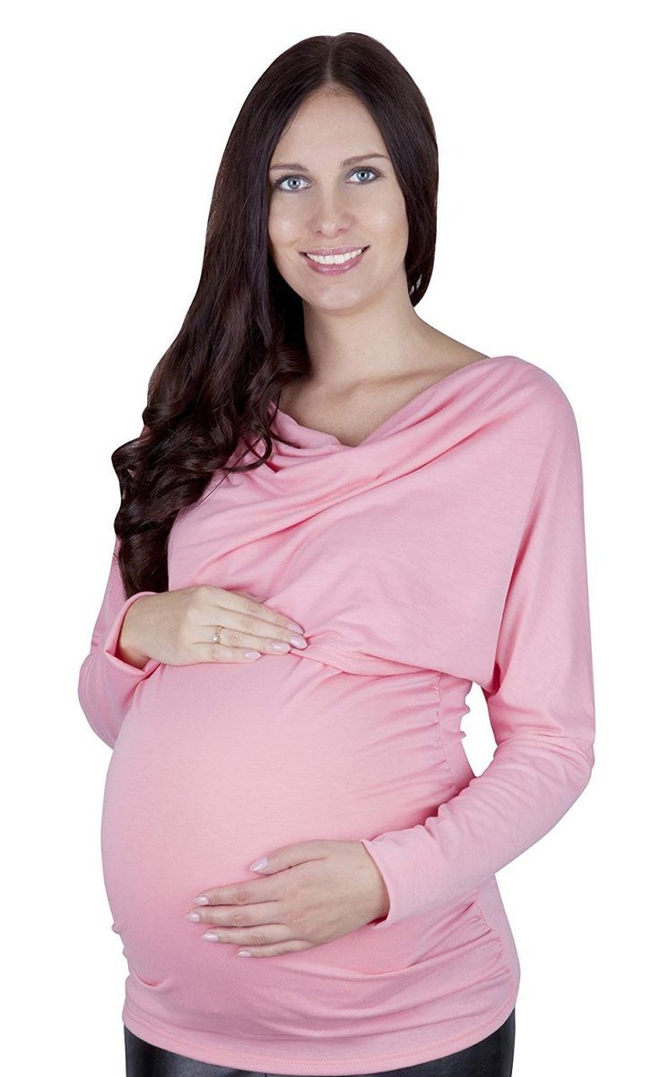 MijaCulture - 2 in1 elegant Maternity and nursing long sleeve shirt top kimono &quot;Sofia&quot; 7113  Pink