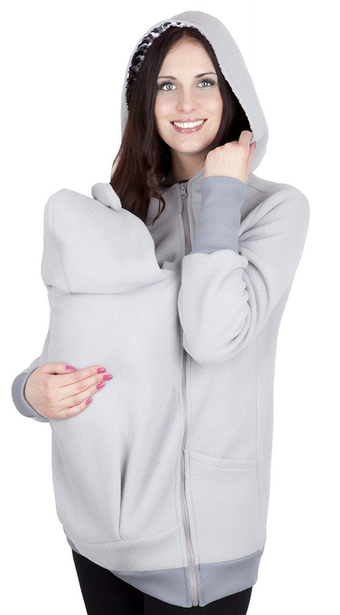 MijaCulture - Maternity Polar warm fleece Hoodie / Pullover for two / for Baby Carriers 4019/M21A  Light Grey