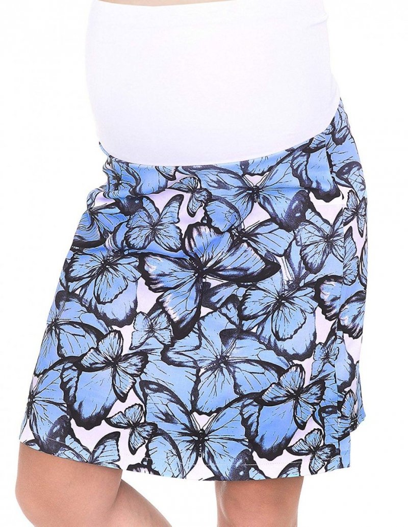MijaCulture - Maternity pregnancy elegant skirt with flowers 1044/M64  Blue