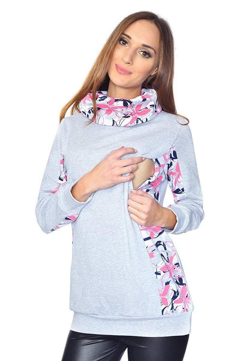 MijaCulture Casual 3 in1 Maternity and Nursing Pullover Sweatshirt Lucy 7143 Melange