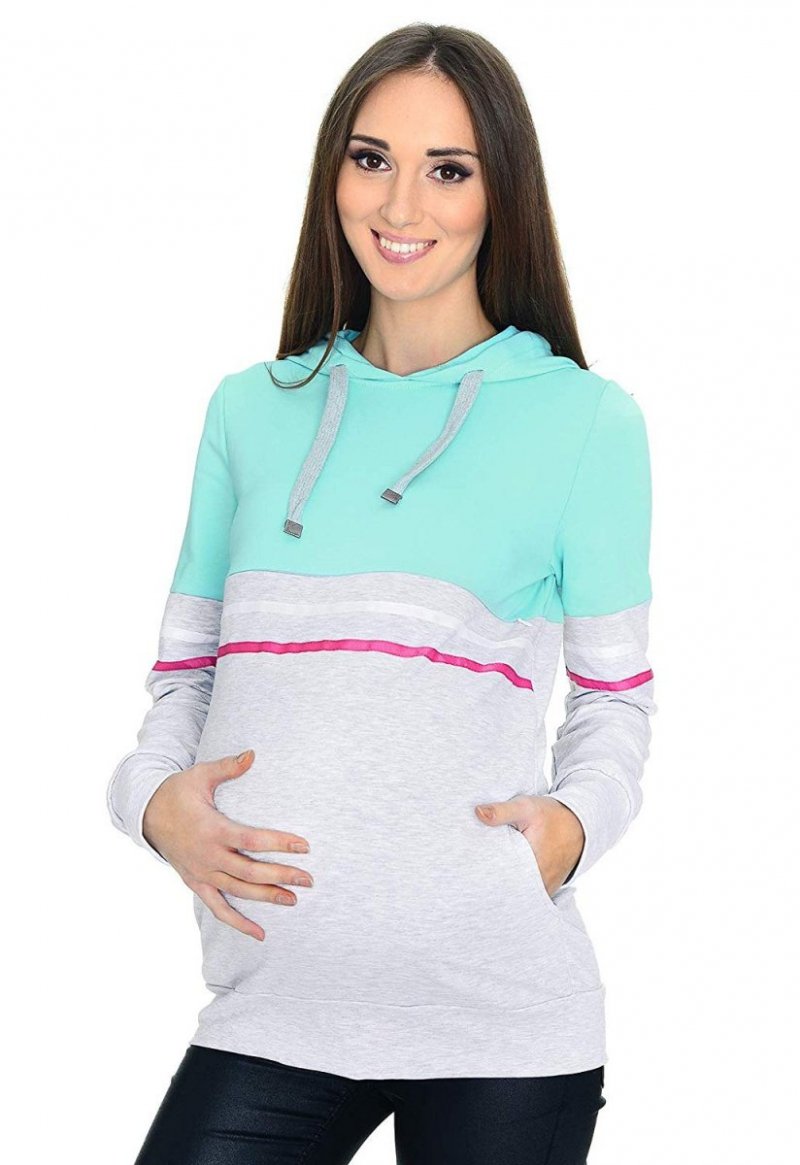 MijaCulture Casual 3 in1 Maternity and Nursing Pullover Sweatshirt 4111/M72 Mint / Melange 2