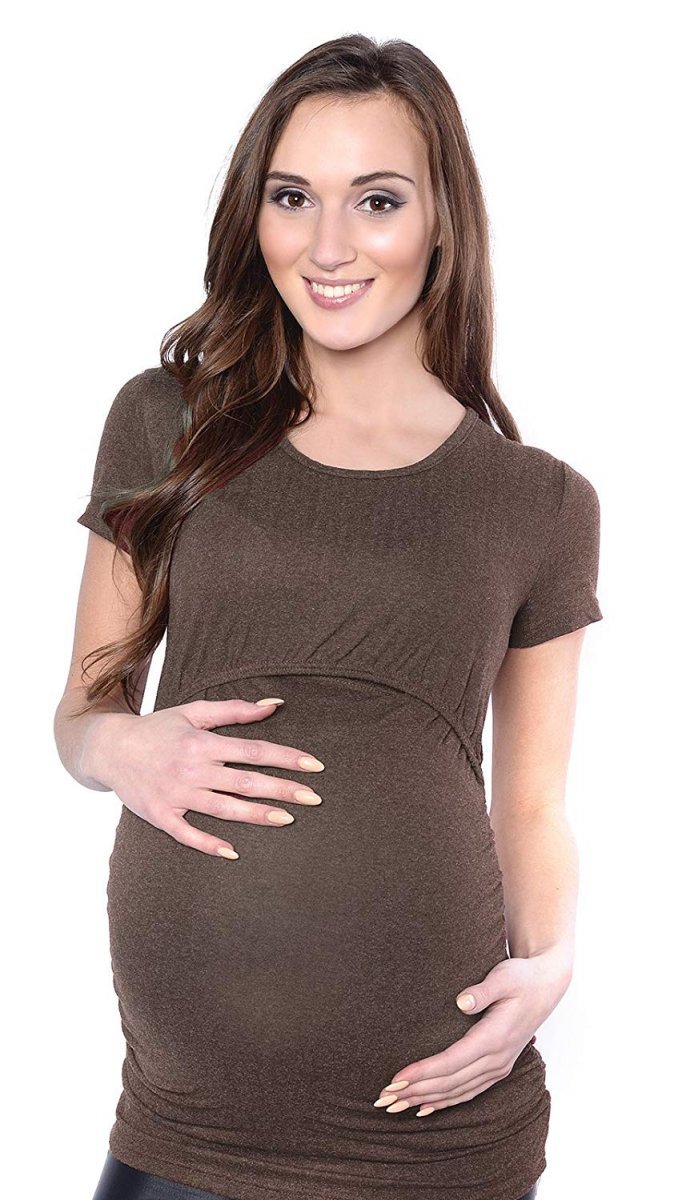 MijaCulture - 2 in 1 Maternity &amp; Nursing Comfortable Short Sleeve Shirt Top 4033/M43 Beige