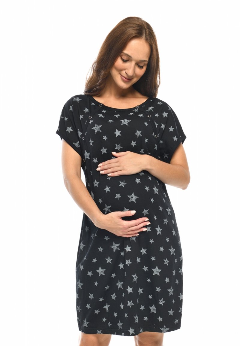 MijaCulture - labour maternity breastfeeding nightdress 4123 M80 Black / Stars