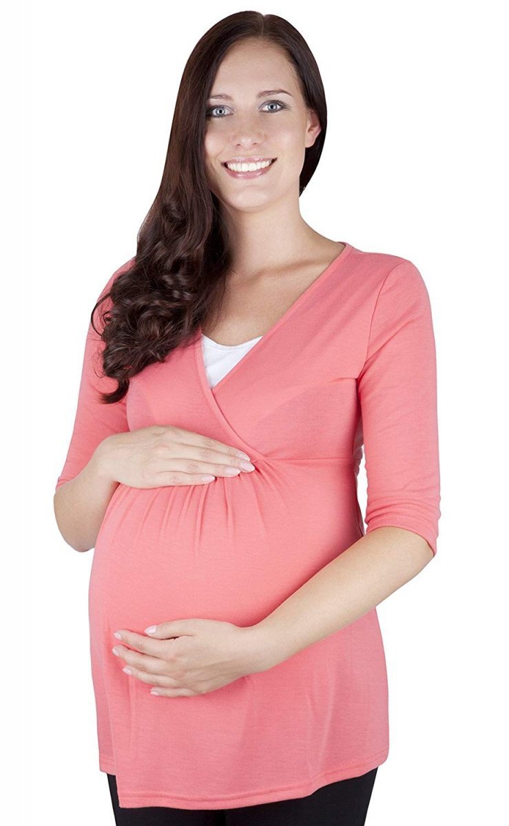 MijaCulture - 2 in1 Maternity and nursing shirt top 3/4 sleeves 7103 Dora II Coral