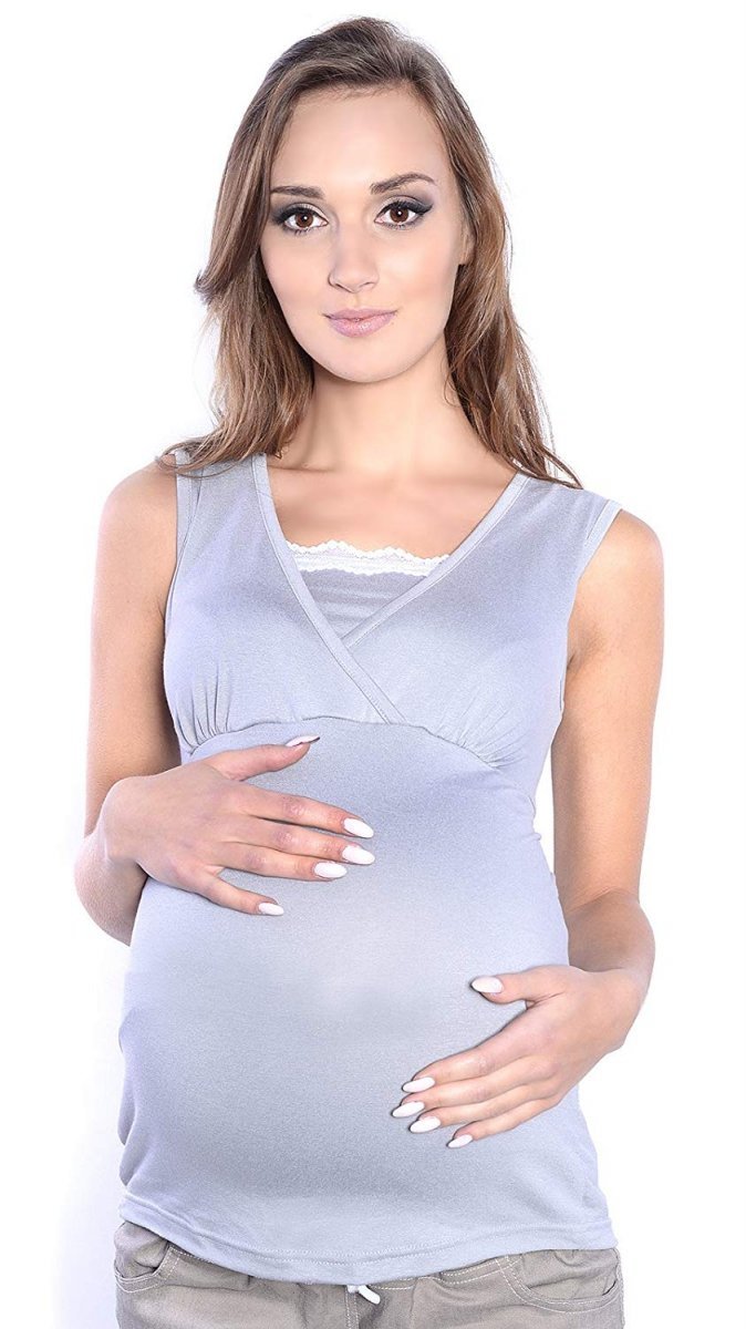 MijaCulture - Comfortable 2 in1 Maternity and Nursing Shirt Sleeveless top 4032/M45 grey