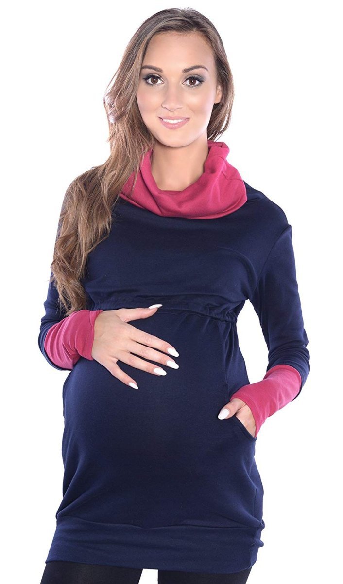 MijaCulture - 2 in1 Maternity &amp; Nursing breastfeeding warm Sweatshirt Pullover Maddy 7115A Navy / Burgundy
