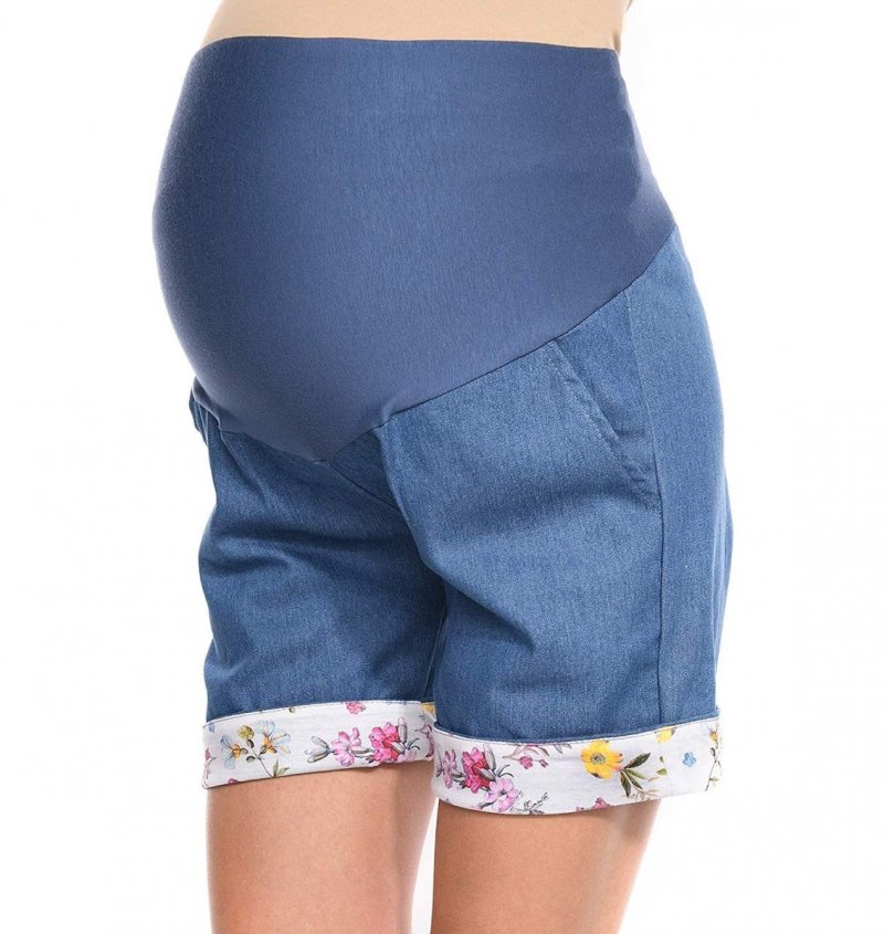 MijaCulture Maternity Summer Shorts Pants Trousers with Over Bump Panel 7149 Blue