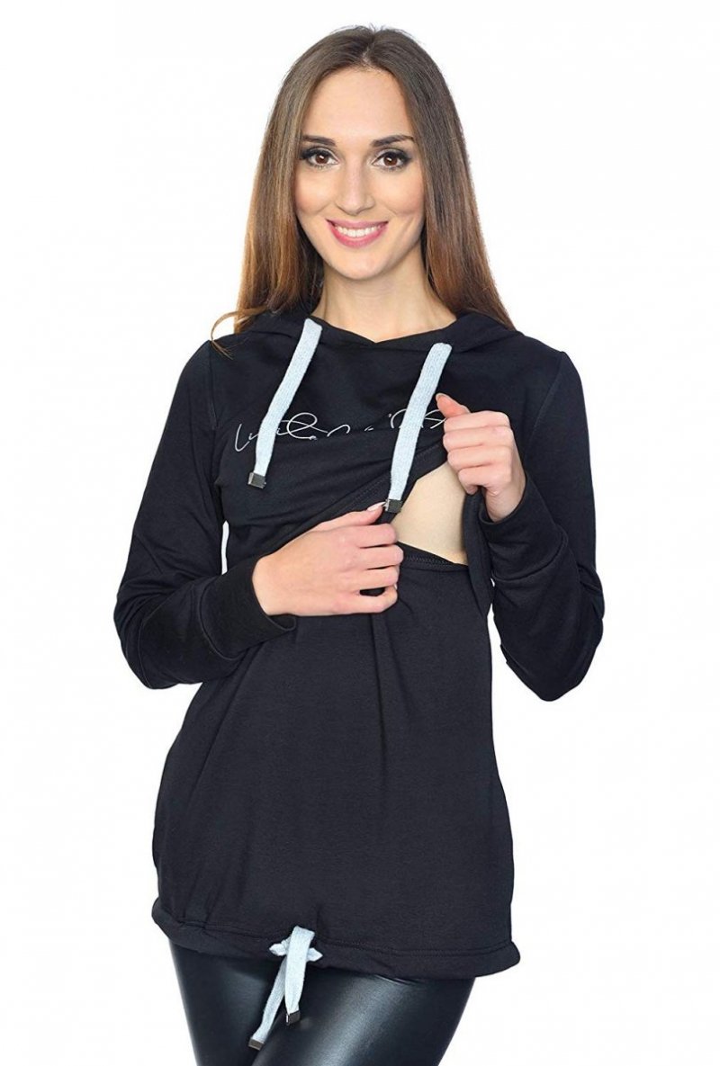 MijaCulture Casual 3 in1 Maternity and Nursing Pullover Sweatshirt with Print 4110 Black / Limited Edition / Front