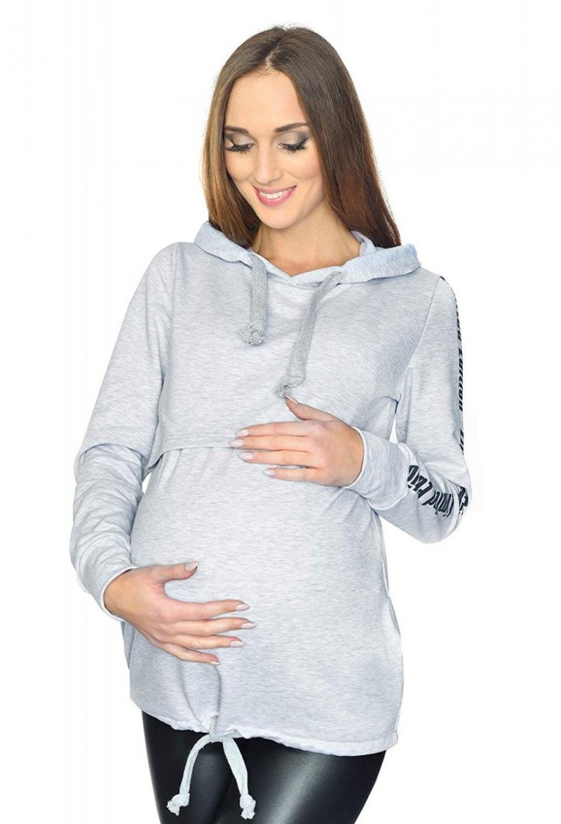 MijaCulture Casual 3 in1 Maternity and Nursing Pullover Sweatshirt with Print 4110 Melange