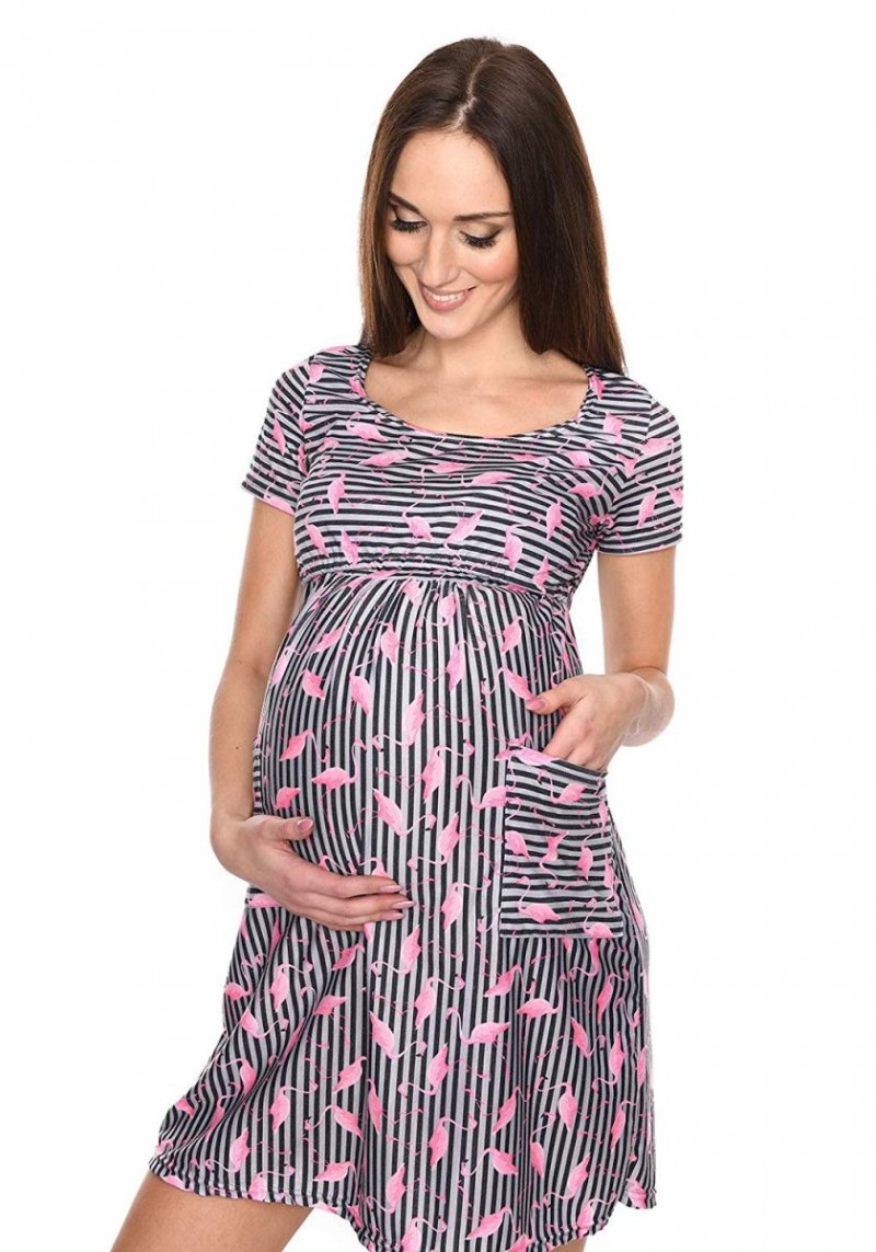 MijaCulture 2 in1 Casual Maternity Pregnancy Dress for Nursing Lulu 7147 Grey / Pink