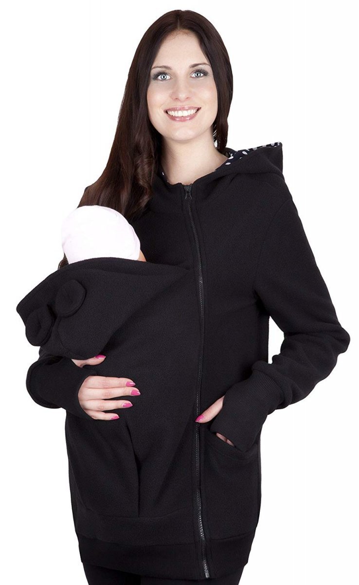 MijaCulture - Maternity Polar warm fleece Hoodie / Pullover for two / for Baby Carriers 4019A/M21  Black