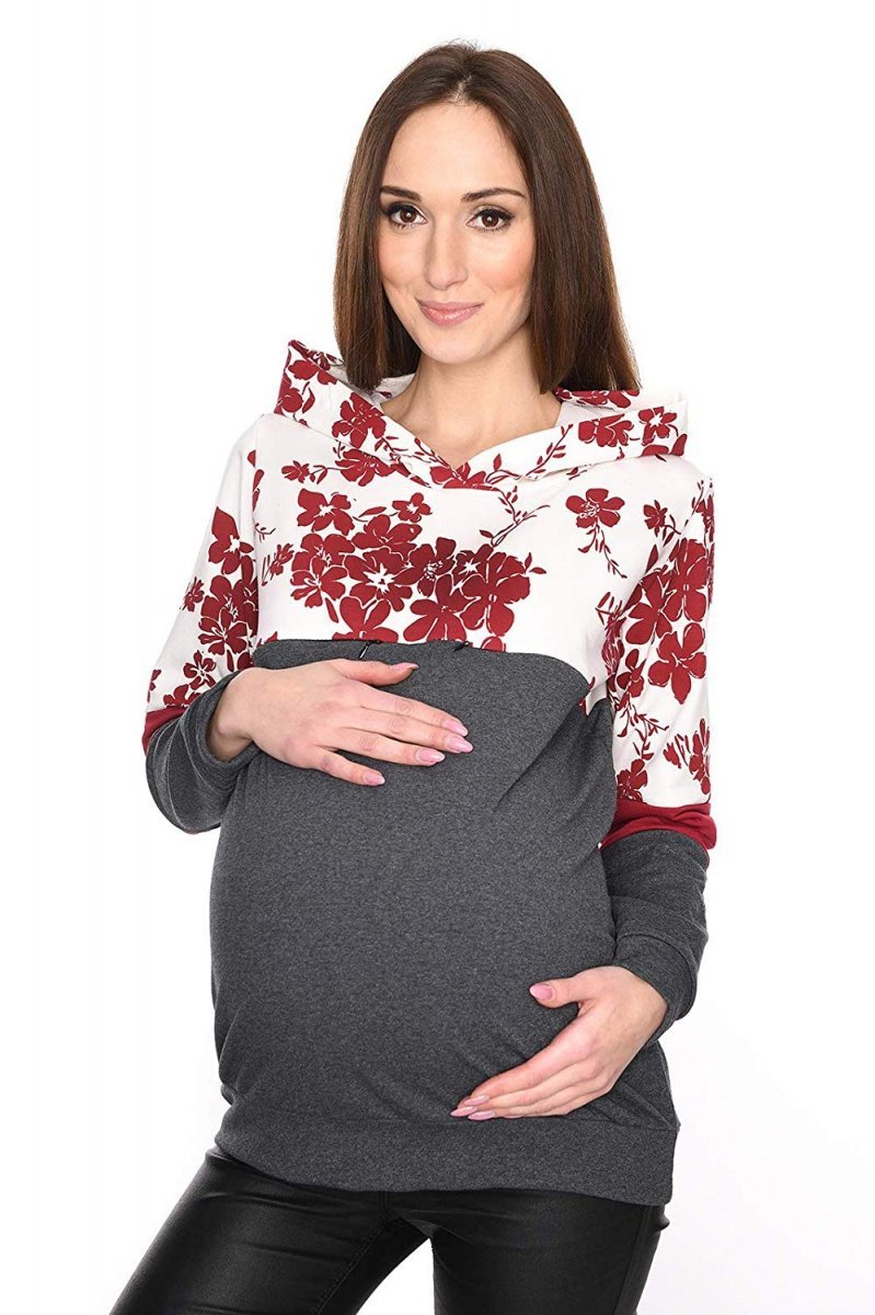 MijaCulture – Cute 2 in1 Maternity and Nursing Pullover Sweater Sweatshirt Jane 7144 Graphite / Burgundy