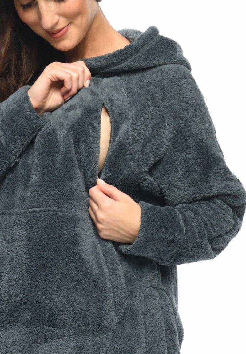 MijaCulture - super soft and cozy maternity and nursing sweatshirt with hood &quot;BEAR&quot; M022 graphite
