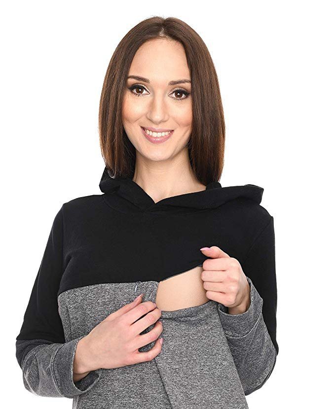MijaCulture – Cute 2 in1 Maternity and Nursing Pullover Sweater Sweatshirt Jane 7144 Graphite / Black