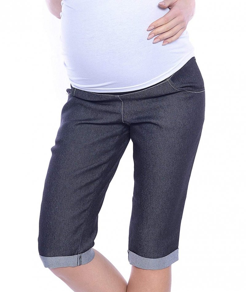MijaCulture Capri Maternity Cropped Trousers Pants Short 4015/M35 Black Denim