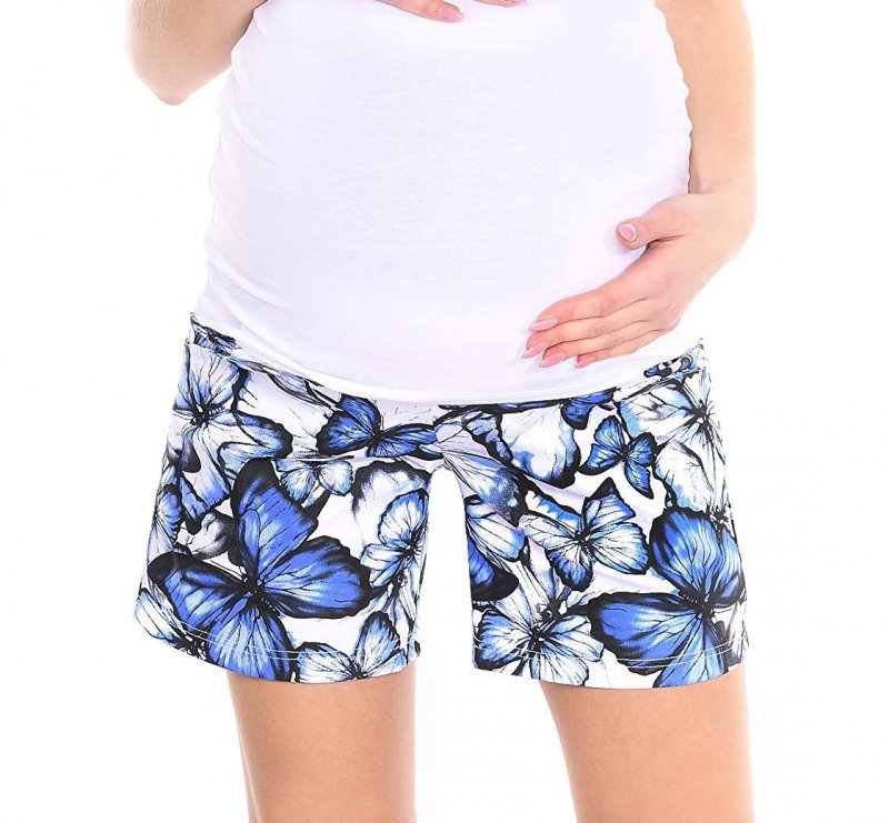 MijaCulture Maternity Pregnancy Shorts Pants with Butterflies 4116/M78 Blue