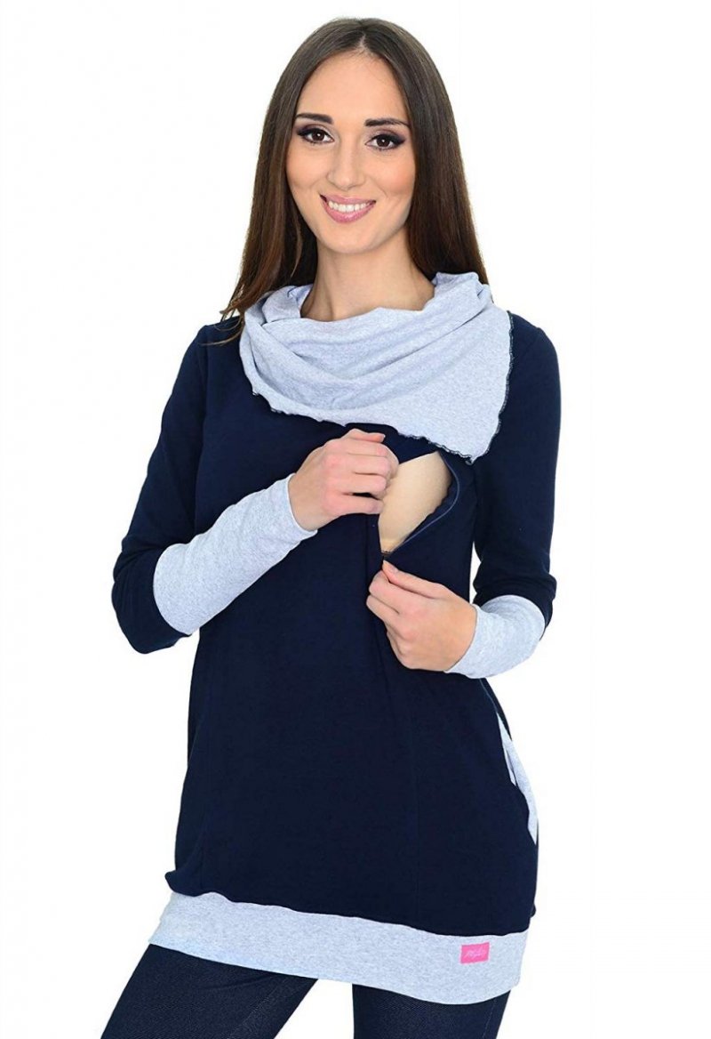 MijaCulture - bluza 3 w1 ciążowa  i do karmienia z asymetrycznym kołnierzem 4020/M05 granat/melanż