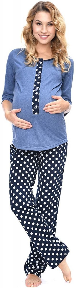 MijaCulture - 3 w 1 piżama ciążowa i do karmienia 4054/M52 niebieski/granat1