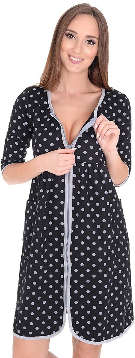 MijaCulture - szlafrok 2 w 1 ciążowy i do karmienia 4026 czarny/kropki2