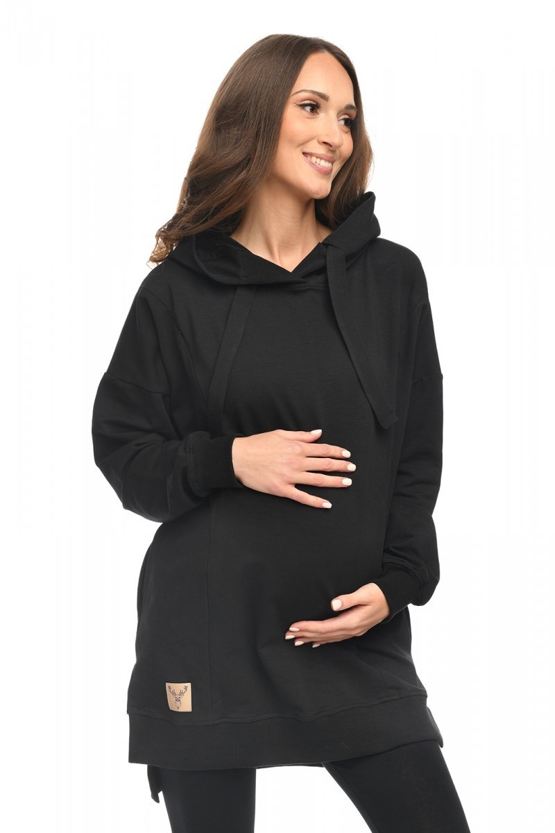 MijaCulture - 3 w 1 długa bluza ciążowa i do karmienia z rozcieciami „Aurelia” M011 czarna