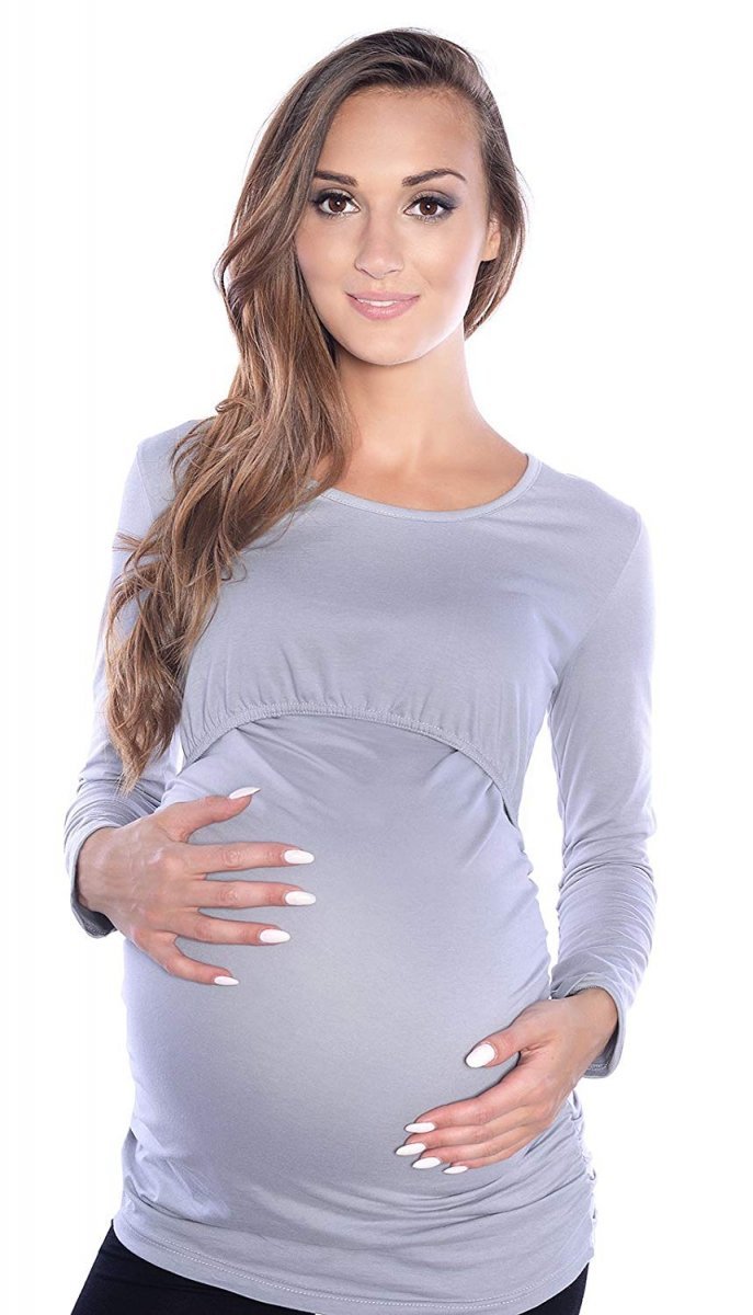 MijaCulture - bluzka 2 w 1 ciążowa i do karmienia długi rękaw M04/3075 szary