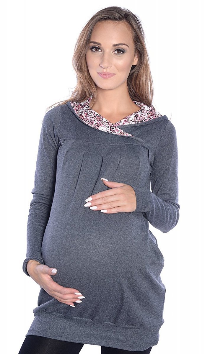 MijaCulture - bluza 3 w 1 ciążowa i do karmienia z kapturem „Mimi” 7102A grafit