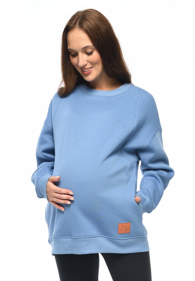 MijaCulture - 3 w 1 oversize bluza ciążowa i do karmienia „Miley ” M020 jasno niebieska