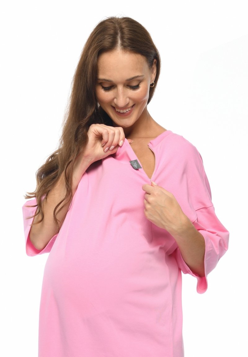 MijaCulture - T-shirt / koszula ciążowa oraz dla karmiacych M024 Amber rózowa