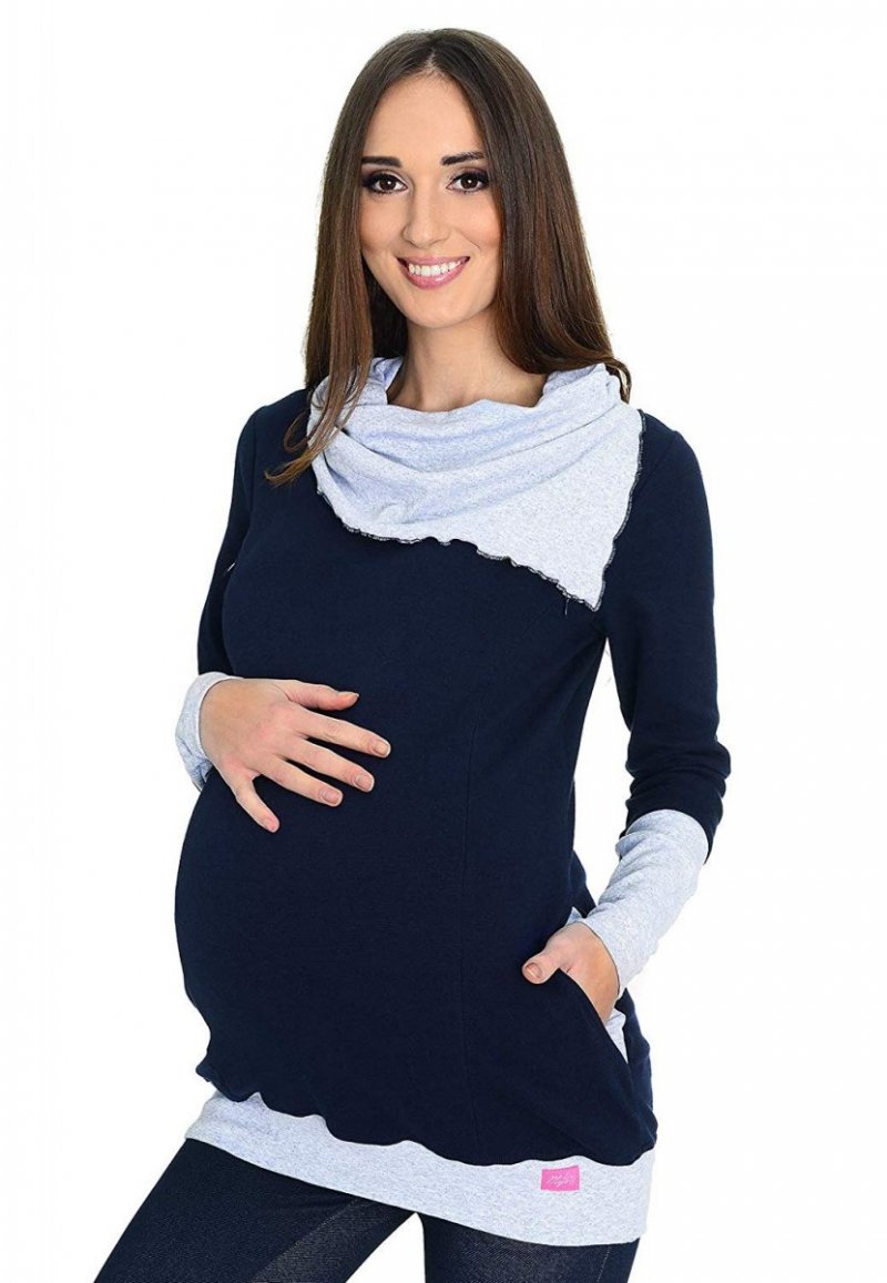 MijaCulture - bluza 3 w1 ciążowa  i do karmienia z asymetrycznym kołnierzem 4020/M05 granat/melanż