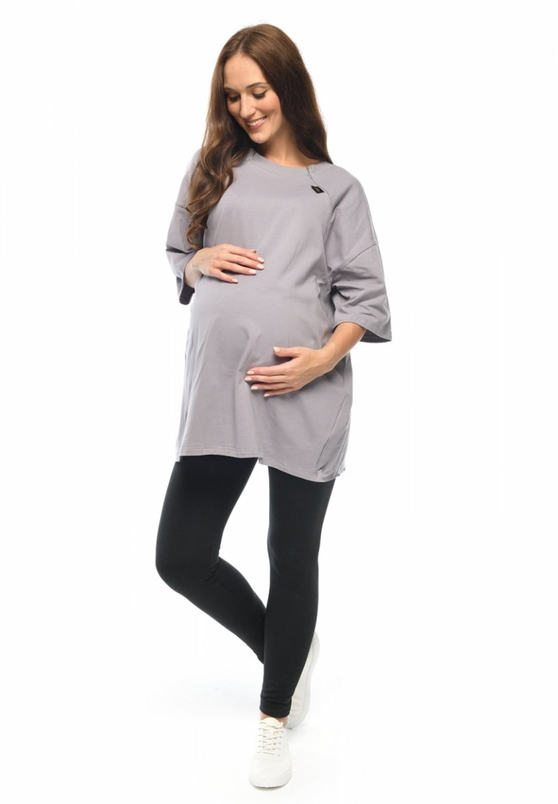 MijaCulture - T-shirt / koszula ciążowa oraz dla karmiacych M024 Amber szara
