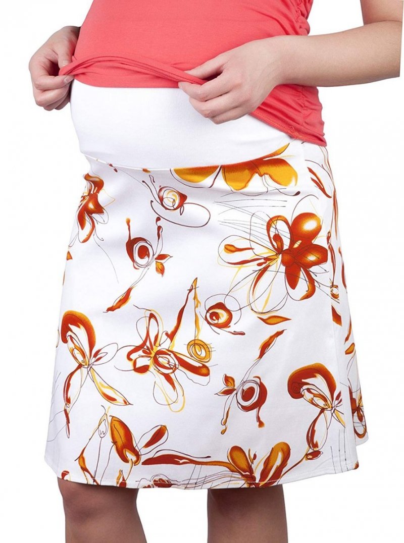 MijaCulture - spódnica ciążowa w kwiaty 1044/M64 pomarańczowy
