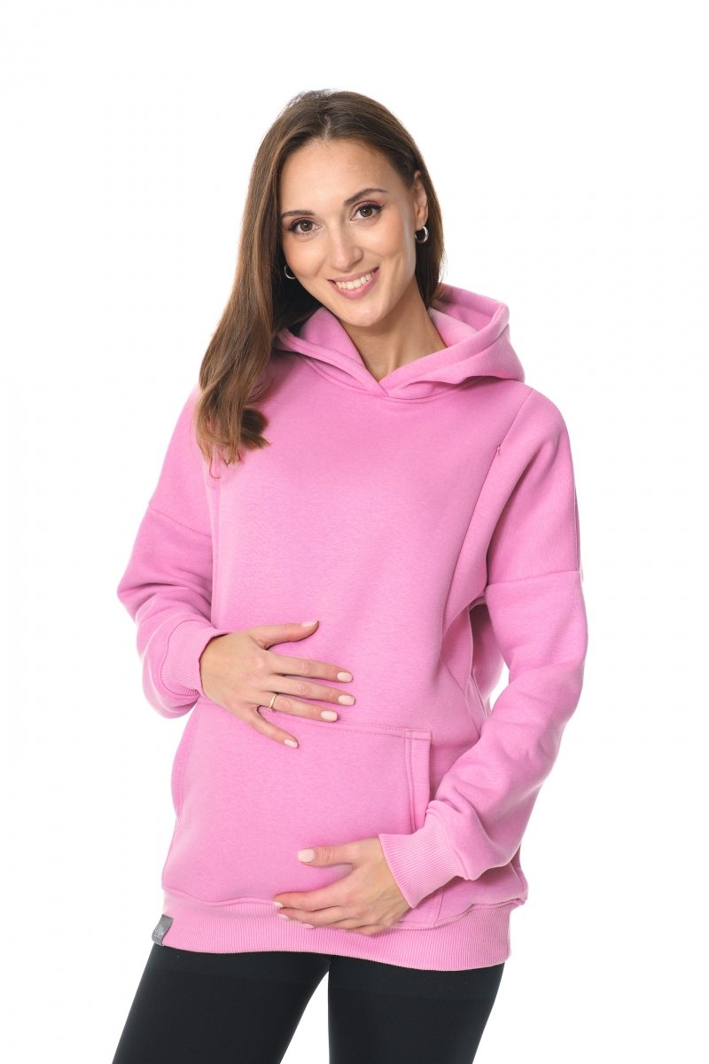 MijaCulture - 3 w 1 ciepła bluza ciążowa i do karmienia z kapturem „Molly ” M001 Baby Pink