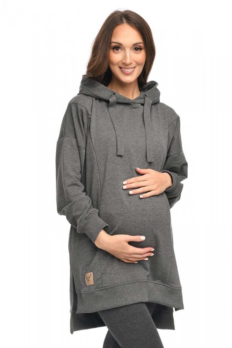 MijaCulture - 3 w 1 długa bluza ciążowa i do karmienia z rozcieciami „Aurelia” M011 grafit