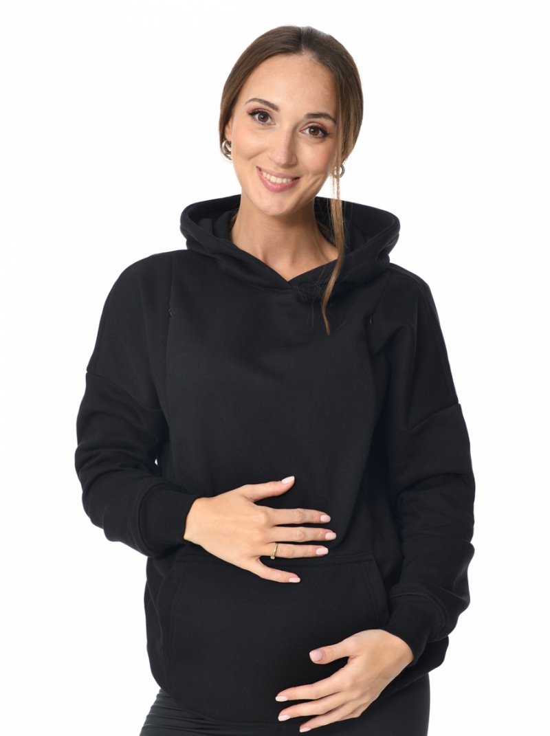 MijaCulture - 3 w 1 ciepła bluza ciążowa i do karmienia z kapturem „Molly ” M001 czarny