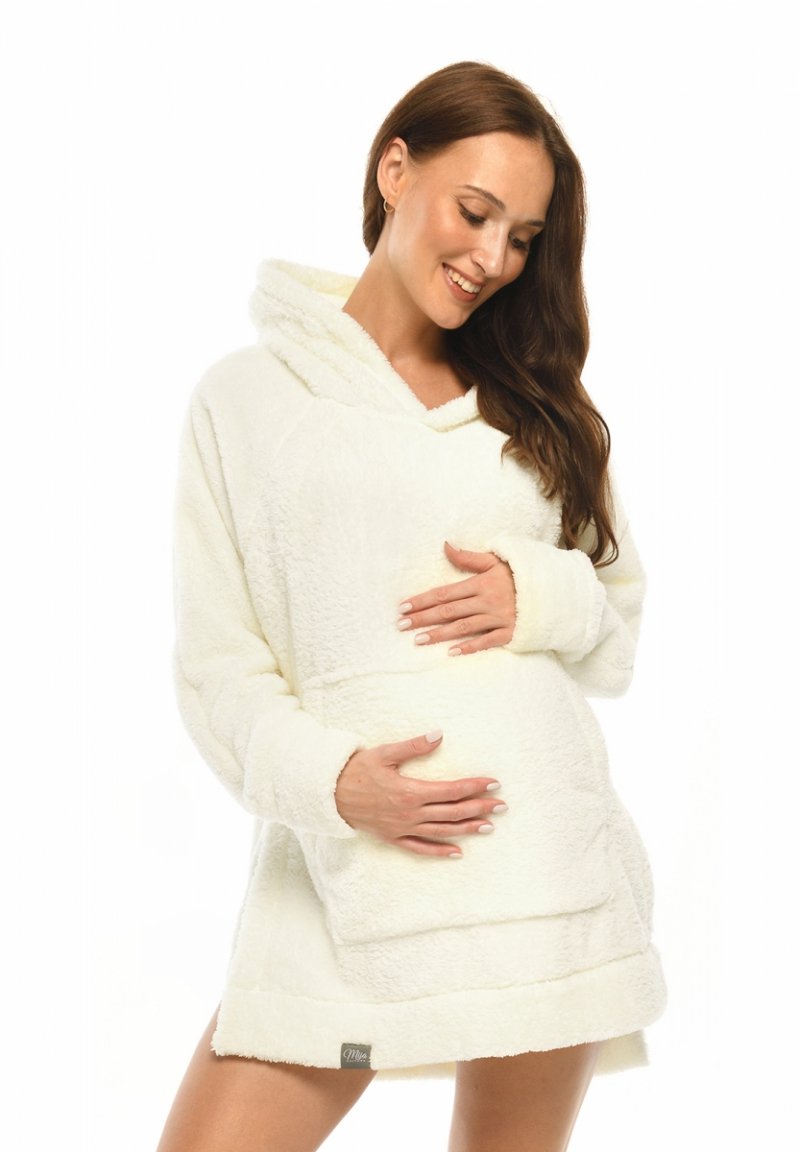 MijaCulture - super miekka przytulna bluza kocobluza ciążowa i do karmienia z kapturem „BEAR” M022 ecri