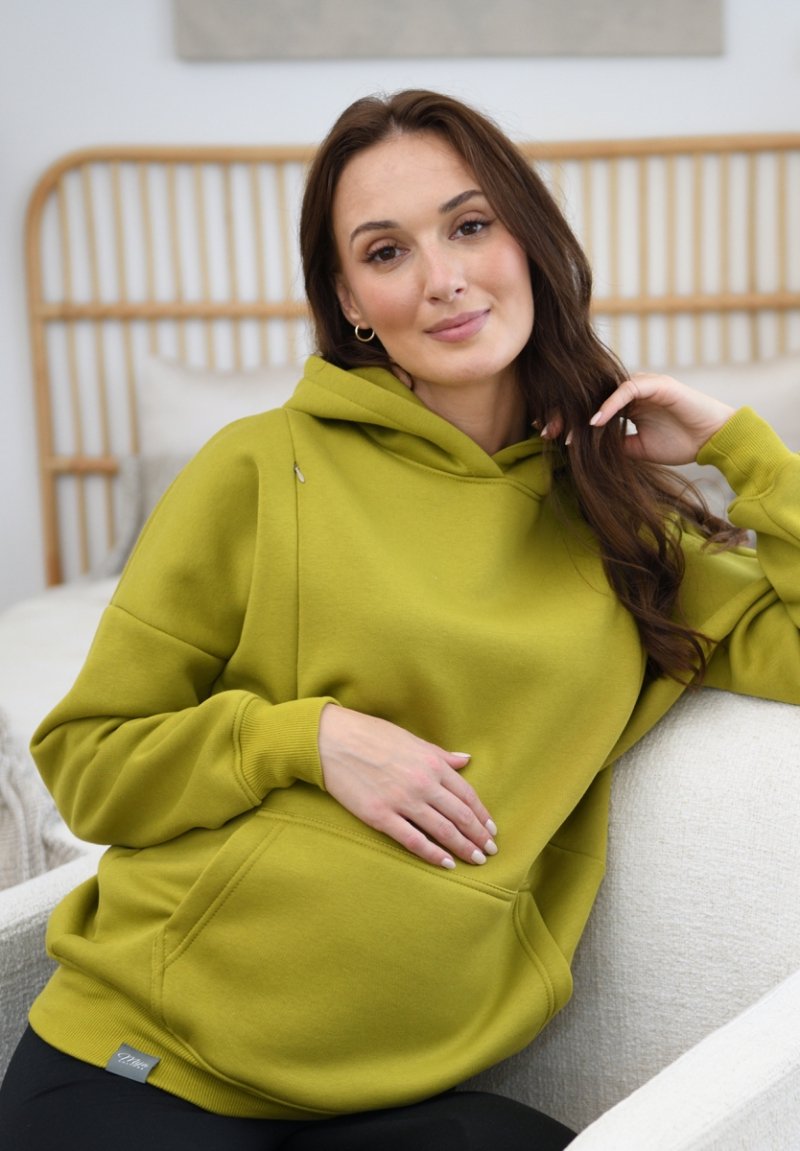MijaCulture - 3 w 1 ciepła bluza ciążowa i do karmienia z kapturem „Molly ” M001 Pistacja