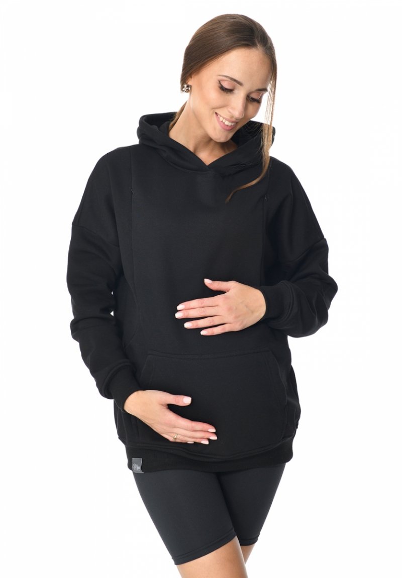 MijaCulture - 3 w 1 ciepła bluza ciążowa i do karmienia z kapturem „Molly ” M001 czarny