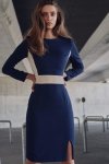 Nife Granatowa sukienka z kontrastową wstawką - S207