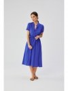 Stylove S366 Sukienka ze stójką i wiązaniem w pasie - niebieska