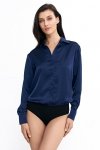 Nife Satynowa koszula body - granat - K80