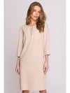 Stylove S394 Sukienka o luźnym fasonie z łezką w dekolcie - beżowa