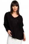 Be Knit BK018 Luźny sweter z kieszenią - czarny