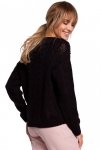 Moe M510 Ażurowy sweter z dekoltem w serek - czarny